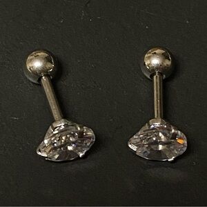 (Silver / 3mm) 2Pc Stainless Steel Cubic Zircon Unisex Shiny Earrings - SEALED